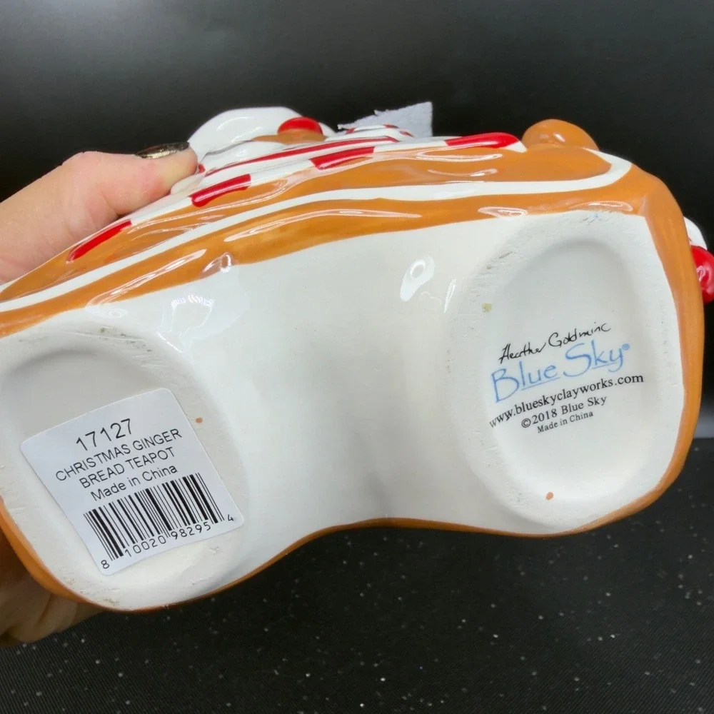 Blue Sky Heather Goldminc Christmas Ginger Bread Teapot Carafe Ceramic‎ Holiday